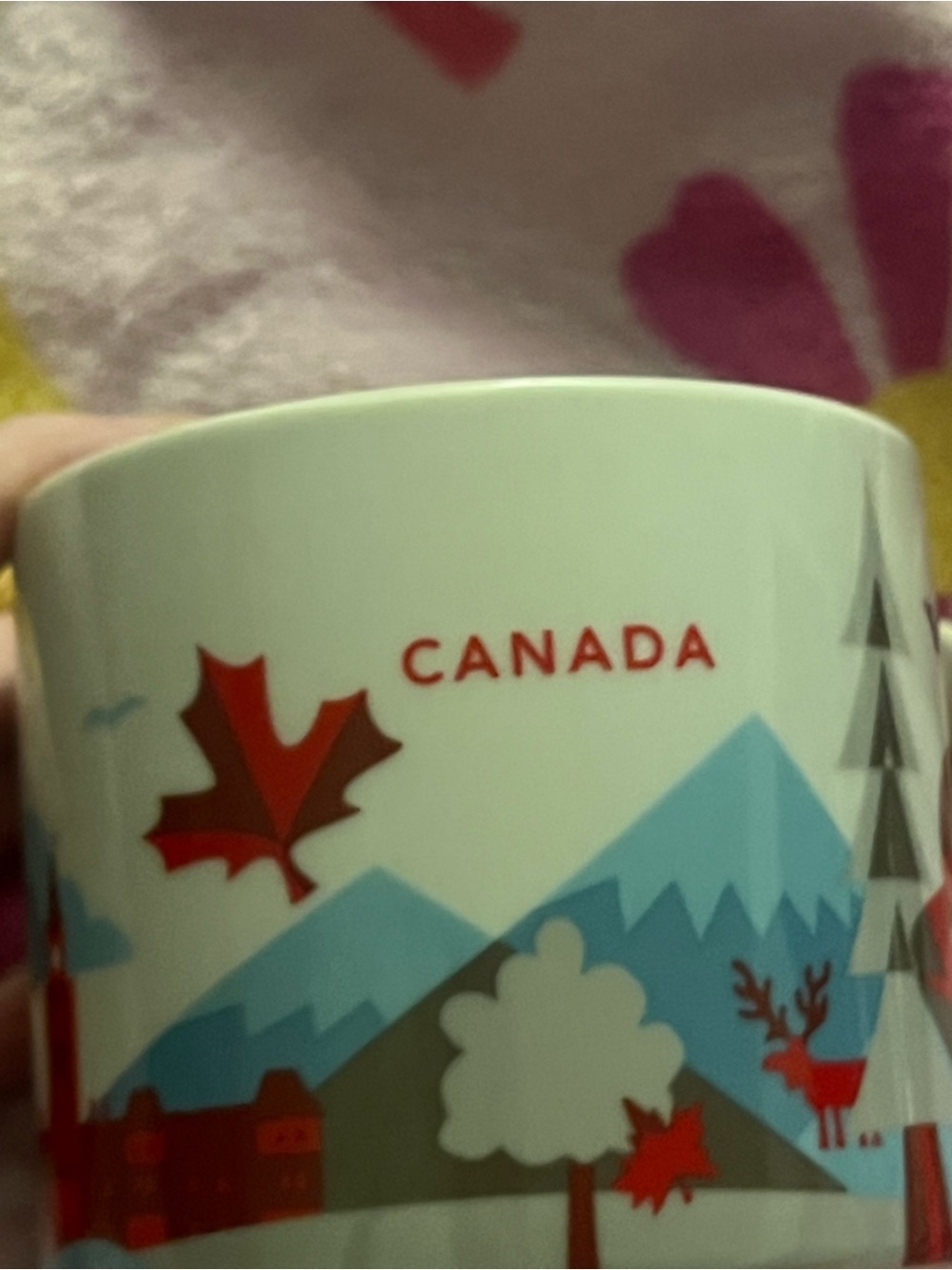 Starbucks White Canada Mug with Red and Blue Graphics